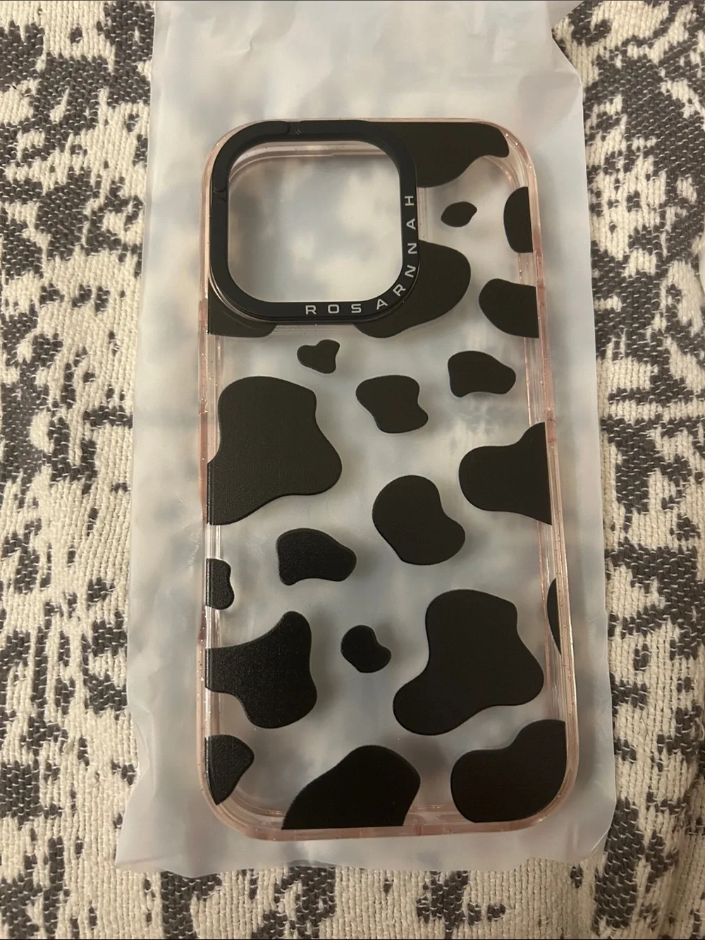 Milk Cow Print iPhone 16 Pro Case - Pink Border NEW